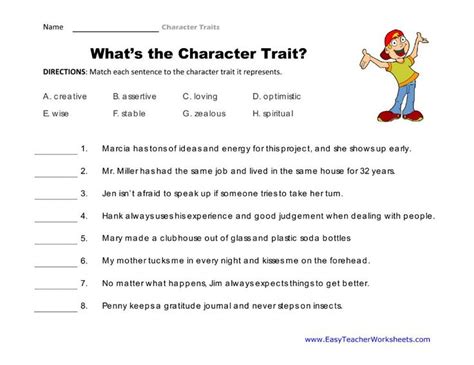 Character Traits Interactive Worksheet Character Trait Worksheets