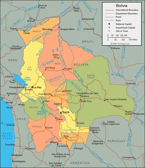 Regions Map of Bolivia