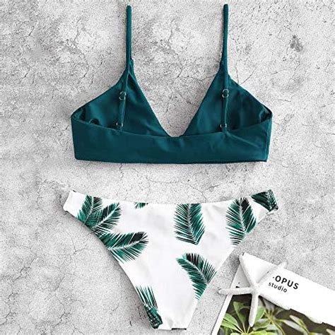 Zaful Bikini Da Donna In Pezzi Costume Da Bagno Foglia Tropicale