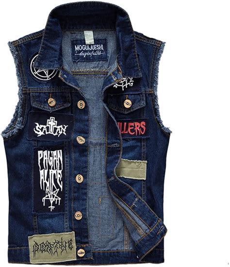 Missmao Uomo Giacca Retro Strappato Denim Jeans Panciotto Gilet Giacca