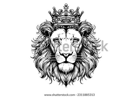 Lion Head Crown Hand Draw Vintage Stock Vector (Royalty Free ...