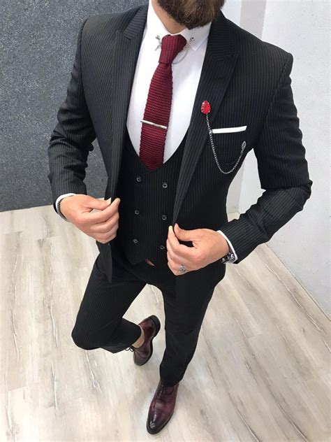 Buy Black Slim Fit Striped Suit By With Free Shipping