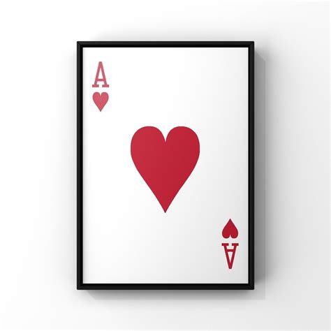 Ace of Hearts Playing Cards Wall Art Print, Red Ace Hearts Card Deck Print, Ace Wall Decor ...