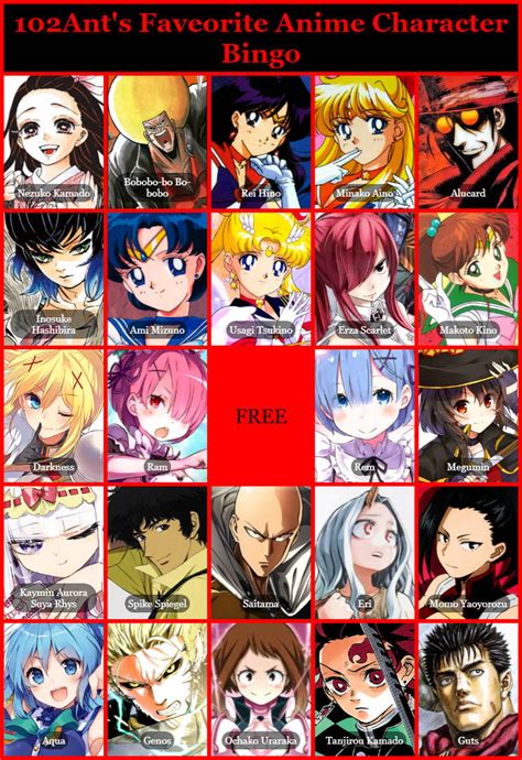 My Favorite Anime Character Bingo By Willaversecreator On Deviantart