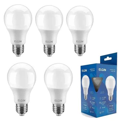 Kit 5 Lâmpadas Led Bulbo 15w E27 Branco Frio Inmetro Elgin Submarino