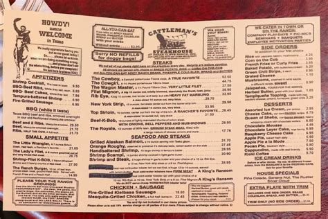 Menu At Cattleman S Steakhouse At Indian Cliffs Ranch USA S Fabens