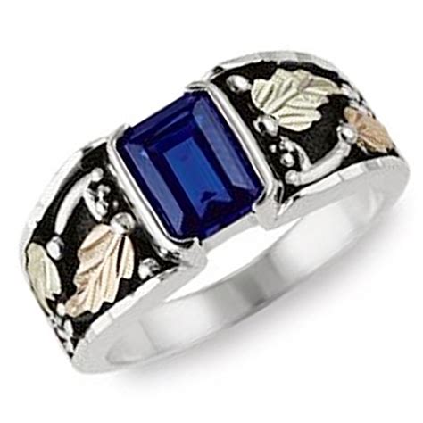 Black Hills Gold on Sterling Silver Men’s Ring with Sapphire ...