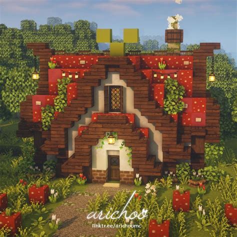 Strawberry Cottage By Arichoo Minecraft Cottagecore Minecraft