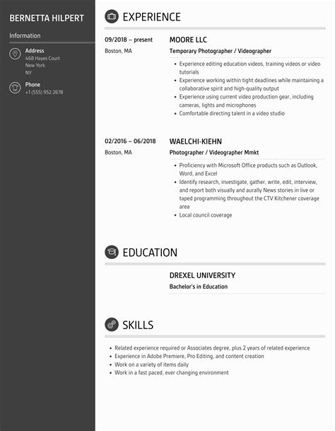 Videographer Resume Samples Velvet Jobs