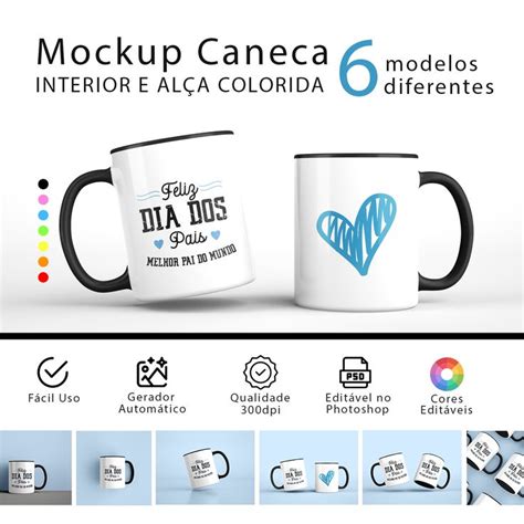 Mockup para Canecas Coloridas 6 Modelos Editáveis