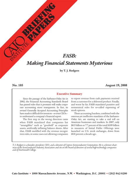 Fasb Making Financial Statements Mysterious Cato Briefing Paper No