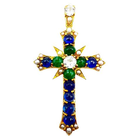 Antique Emerald Diamond Cross Pendant At 1stdibs Emerald Crosses