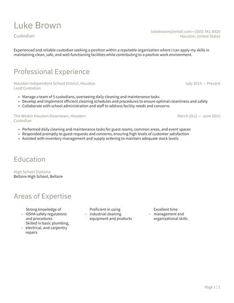 Custodian Resume Examples & Templates (2024) · Resume.io