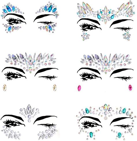 6 Sets Women Mermaid Face Gems Glitter Rhinestone Rave Festival Face