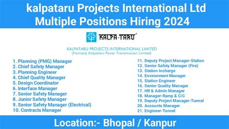 Kalpataru Projects International Ltd Multiple Positions Hiring 2024