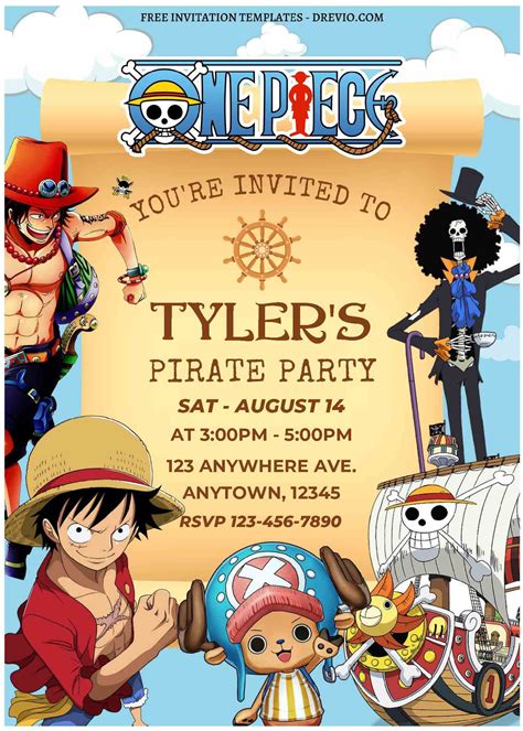 Free Editable Pdf Gear Up Party On Onepiece Birthday Invitation