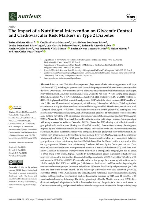 Pdf The Impact Of A Nutritional Intervention On Glycemic Control And Cardiovascular Risk