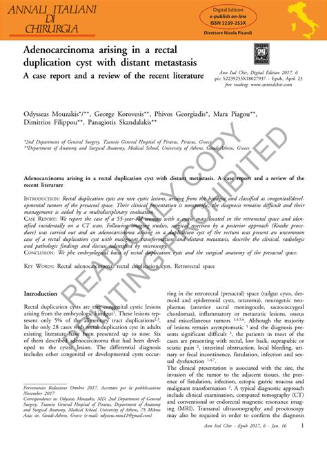 Pdf Adenocarcinoma Arising In A Rectal Duplication Cyst With Distant