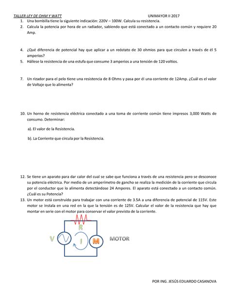 Ejercicios LEY DE OHM Y WATT DEL TALLER LEY DE OHM Y WATT UNIMAYOR II