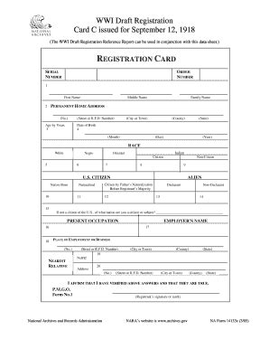 Fillable Online Archives Wwi Draft Registration Card C National