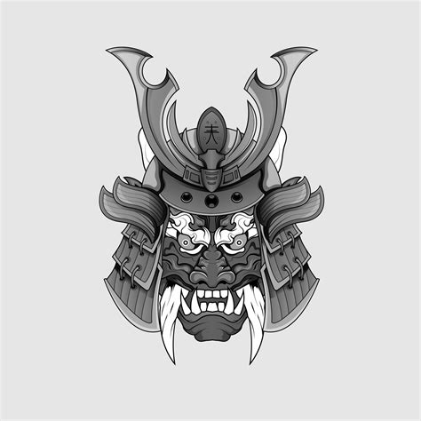 Black tattoos Samurai mask Oni Devil Japanese Traditional warrior