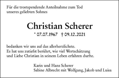 Traueranzeigen Von Christian Scherer Vrm Trauer De