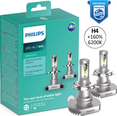 PHILIPS H4 LED Ultinon 6200K 160 White Car Headlight Bulbs Kit 12V