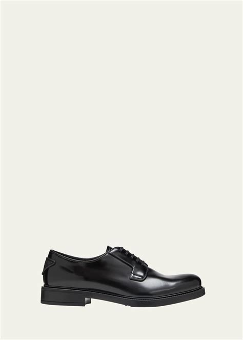 Prada Mens Brushed Leather Heel Triangle Derby Shoes Bergdorf Goodman