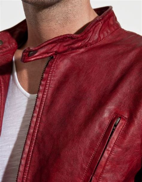 Zara Synthetic Leather Jacket In Red For Men Lyst