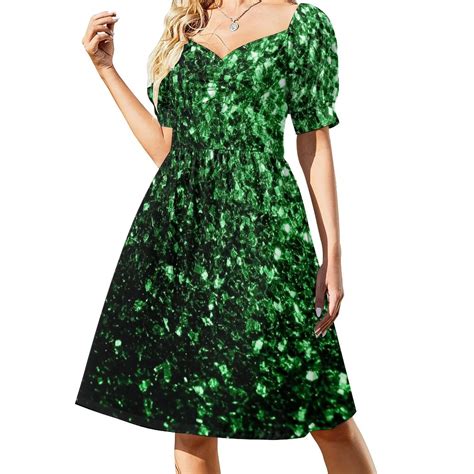 Glamour Dark Green Faux Glitter Sparkles Sleeveless Dress Womens