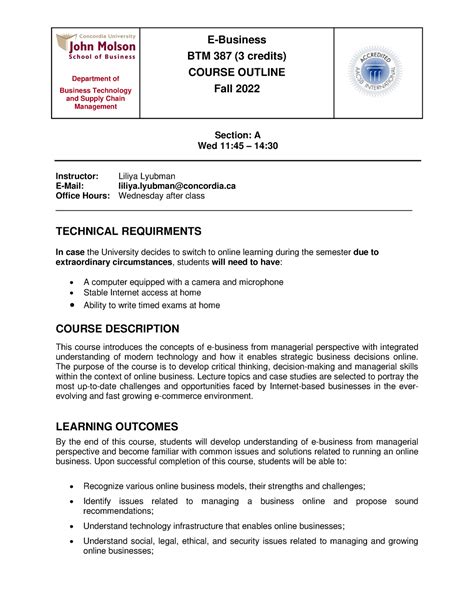 Btm Fall Sec A Course Outline Department Of Business