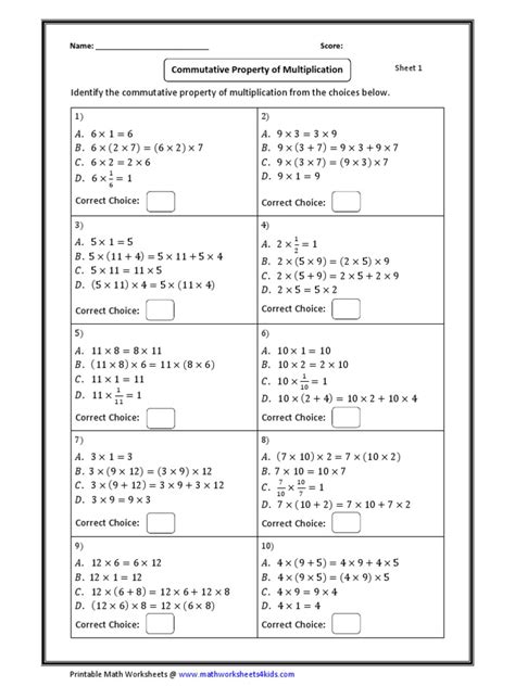 Commutative Property Of Multiplication Pdf Teaching Worksheets Library