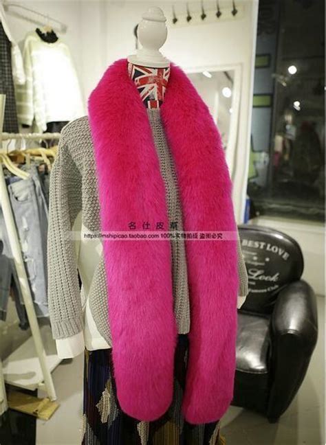 Faux Fox Fur Pashmina Long Fur Scarf Tail Pink Striped Fur Shawl Scarf Luxrious Rose Red And