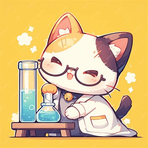 A Cute Cat Scientist Cartoon Style Premium Ai Generated Vector
