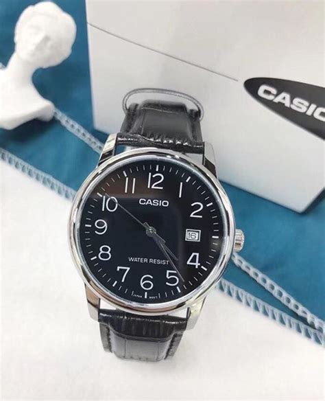 MTP V002L 1B Đồng Hồ Casio Nam Dây Da Mặt Số Màu Đen 3 Kim