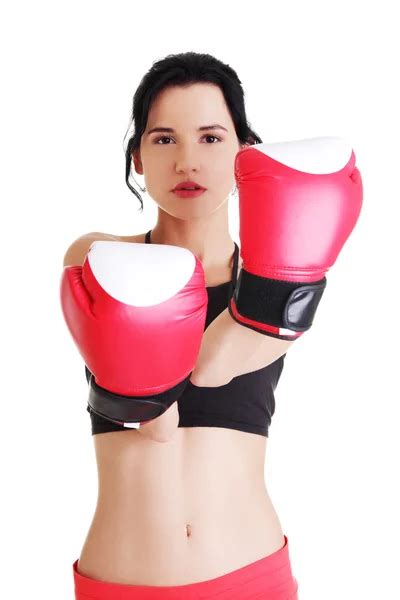 Boxing Fitness Woman Wearing Red Gloves Stock Photo By Piotr