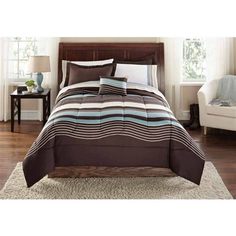 Mainstays Brown And Teal Stripe 6 Piece Bed In A Bag Comforter Set With