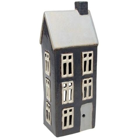 Village Pottery Tall Slate Blue Tealight House Tealight Holder