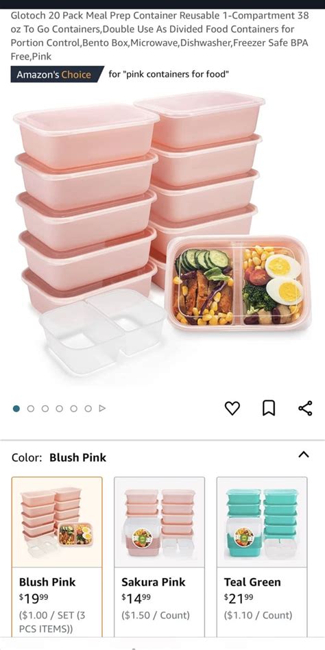 Glotoch Pink Meal Prep Containers Reusable Pack Oz Or