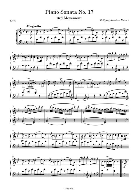 Piano Sonata No 17 In B Flat Major K 570 3rd Movement Wolfgang Amadeus Mozart Sheet Music