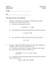 Practice Exam 1 Solutions Pdf AMS 311 Summer 2015 Jesse Colton Exam 1