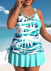 Plus Size Mid Waisted Criss Cross Cyan Tankini Set Modlily USD