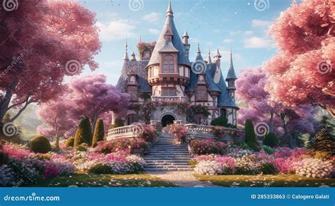 A Wonderful Cute Princess Castle In A Fairytale Style Pink Design Ai Generated Image Stock