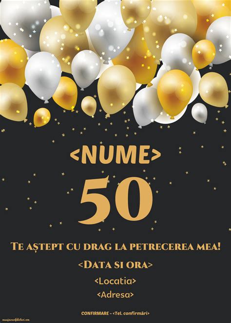 Invitatie Aniversare 50 Ani Model Gold Party Personalizare Invitatii