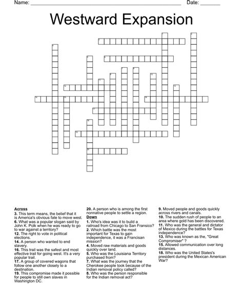 Westward Expansion Crossword WordMint