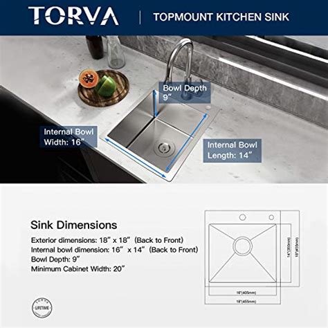 Torva 18 Inch Drop In Kitchen Sink With 304 Stainless Steel Sink Glass