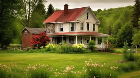 Background Rumah Pedesaan Sedang Duduk Di Taman Di Lapangan Gambar