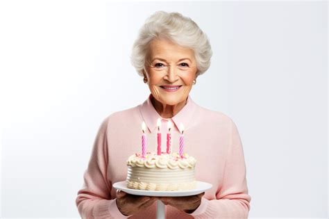 Premium AI Image | Happy beautiful old woman holding birthday cake with candles isolated on ...