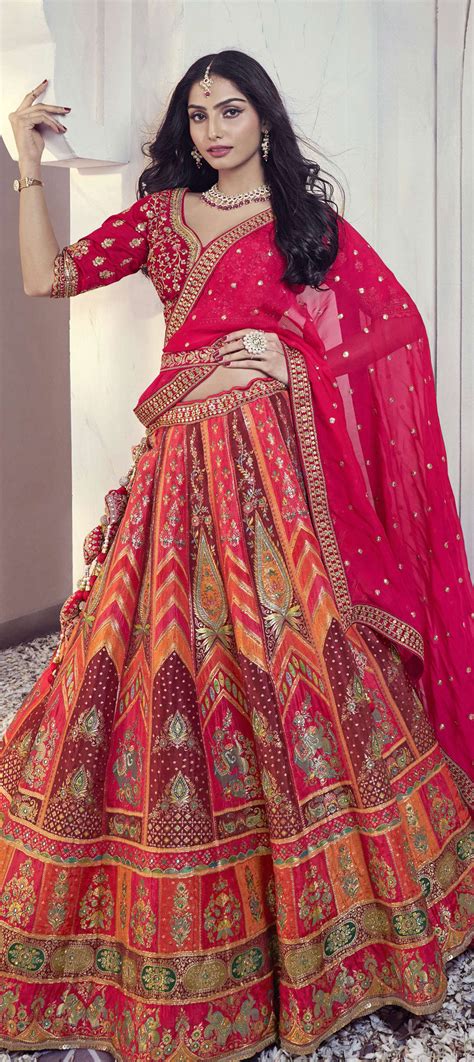 Bridal Wedding Orange Pink And Majenta Color Dolla Silk Fabric