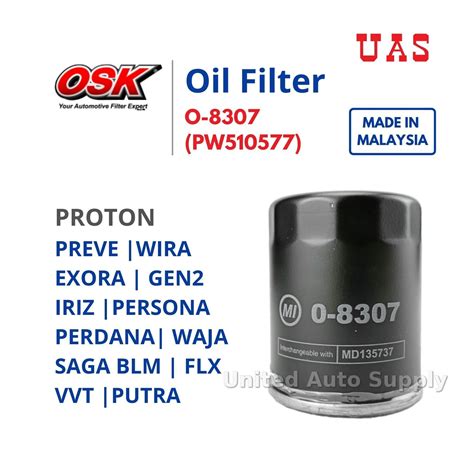 Proton Oil Filter OSK O 8307 Preve Suprima Wira Gen2 Exora Iriz Satria